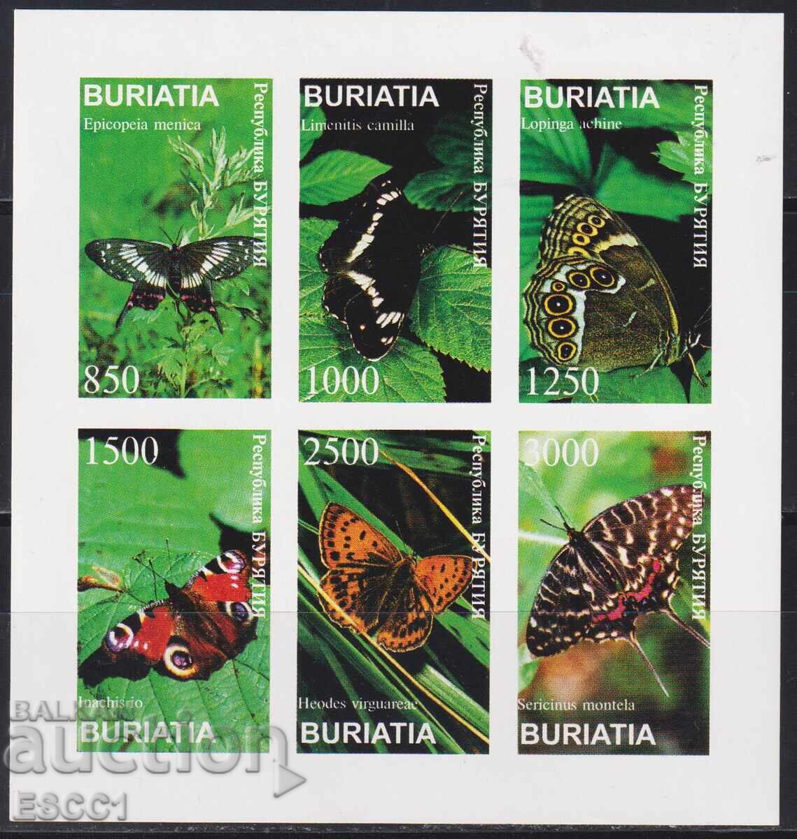 Чисти марки в малък лист Фауна Пеперуди 1997 Бурятия Русия Чисти марки в малък лист Фауна Пеперуди 1997 Бурятия Русия