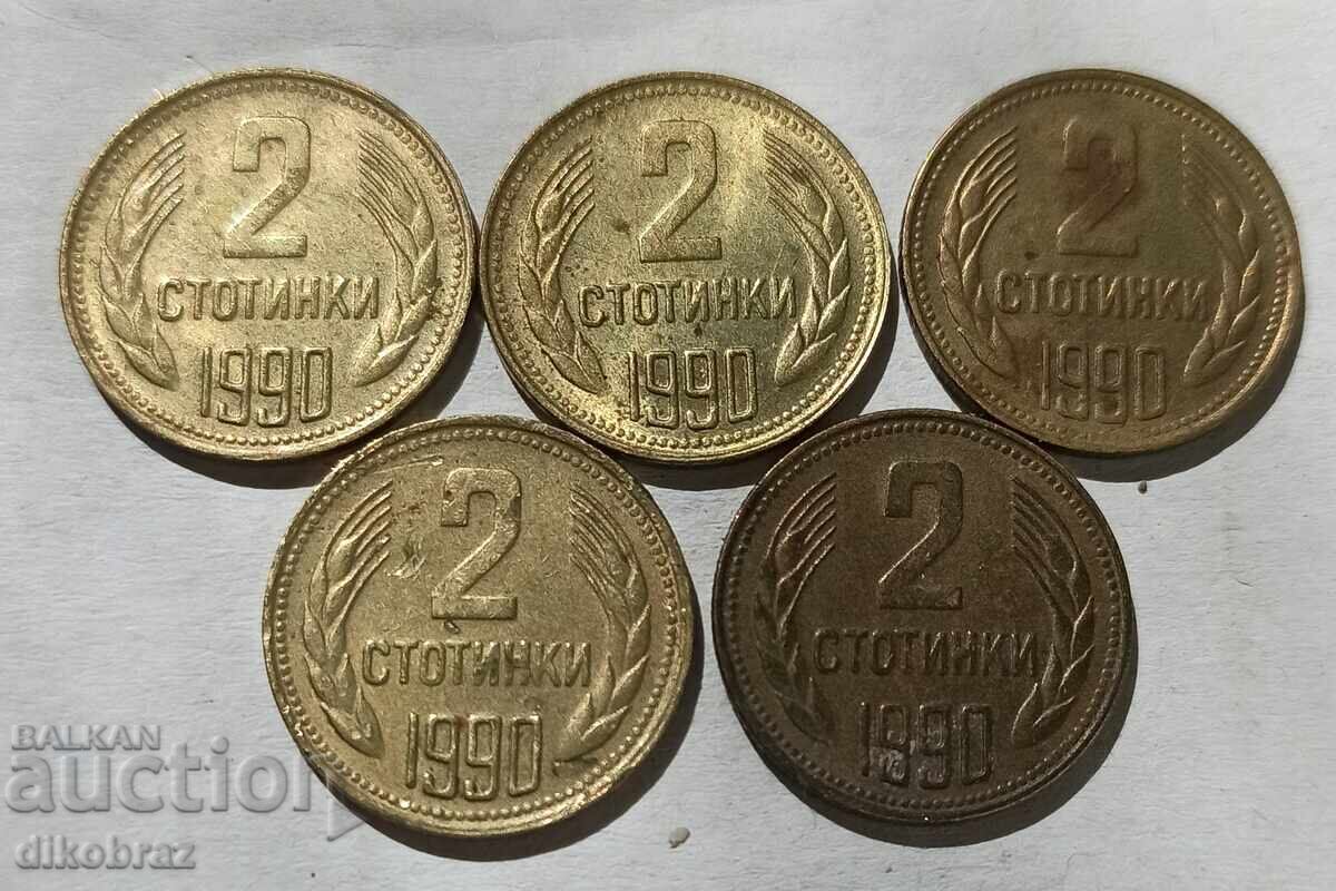 1990 - 2 Stotinki Bulgaria / 5 pieces at 30 stotinki each