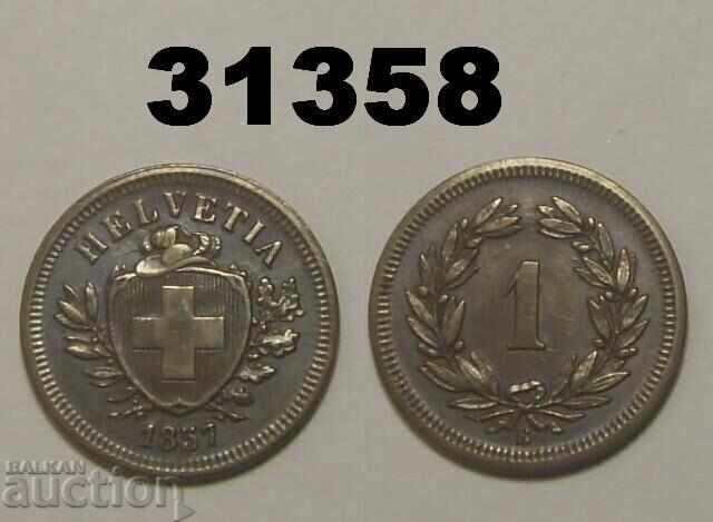 Switzerland 1 Rappen 1857 XF Rare