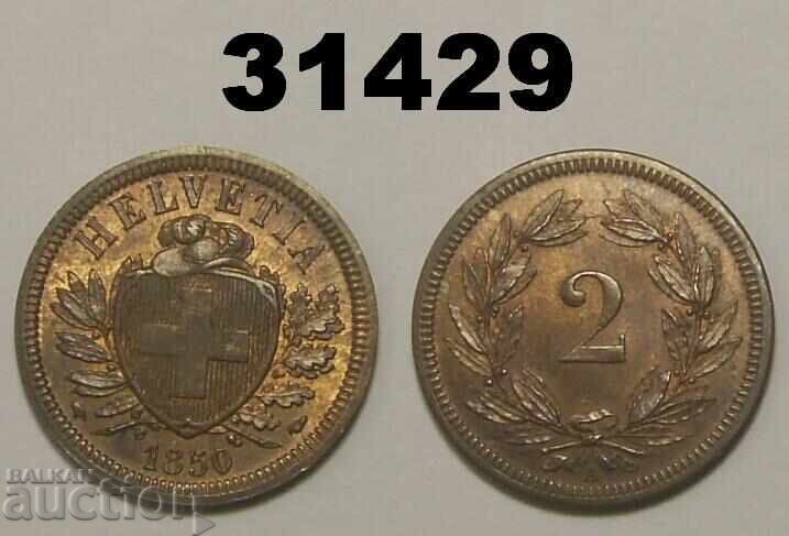 Switzerland 2 Rappen 1850 AU/UNC