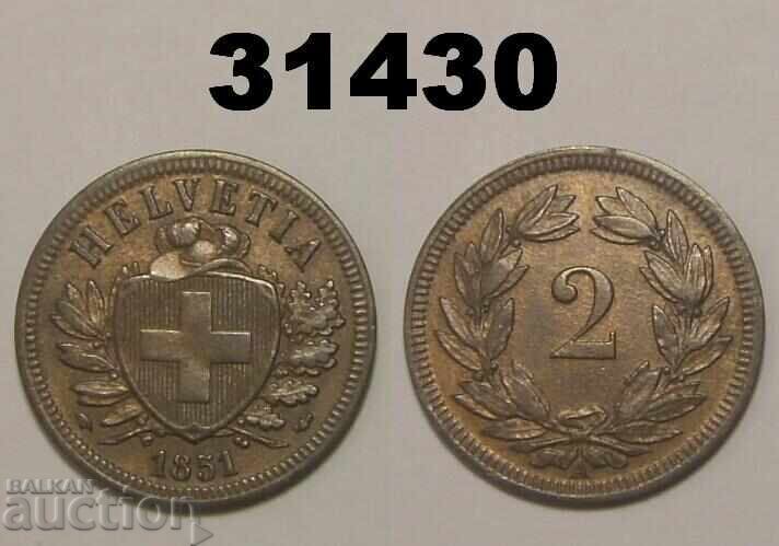 Switzerland 2 Rappen 1851 XF