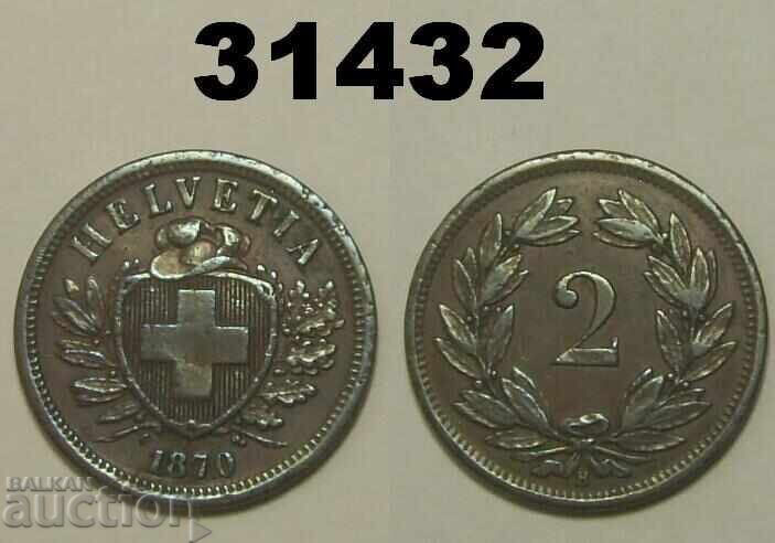 Switzerland 2 rapen 1870 Σπάνιο