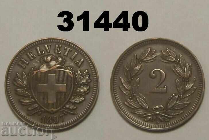 Switzerland 2 Rappen 1897 XF+ Rare