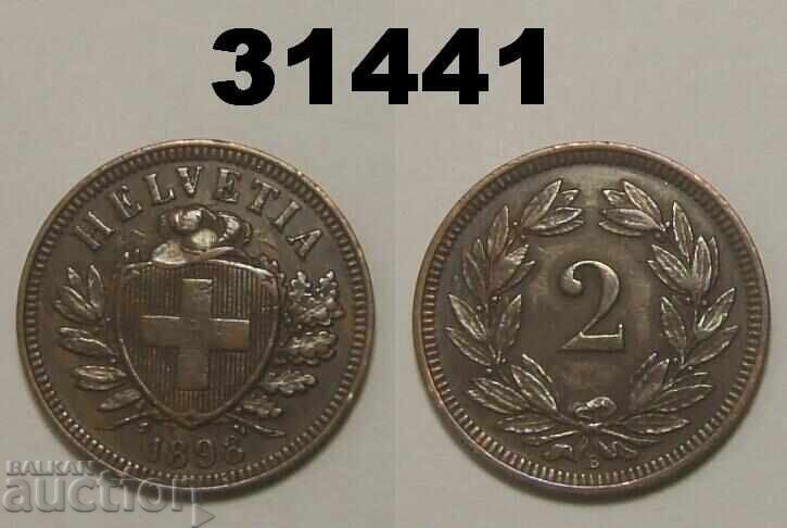 Elveția 2 rappen 1898 VF+ Rar