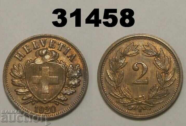 RR! Switzerland 2 Rappen 1920 AUNC Rare RR! Switzerland 2 Rappen 1920 AUNC Rare