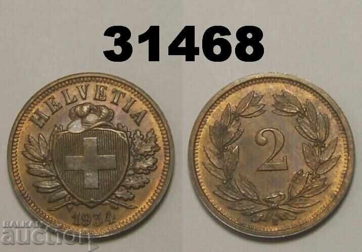 Switzerland 2 Rappen 1934 AUNC Rare