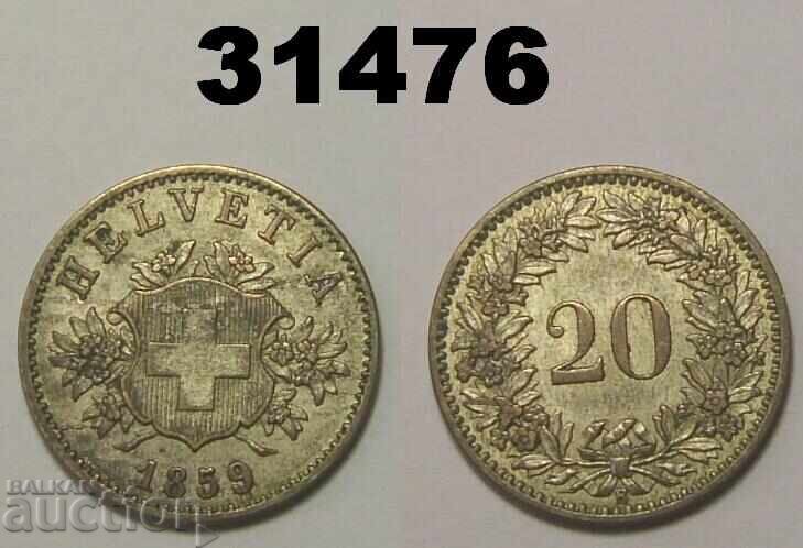 Switzerland 20 Rappen 1859 XF