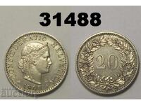 Ελβετία 20 ράπεν 1900 XF+ καθαρισμένο