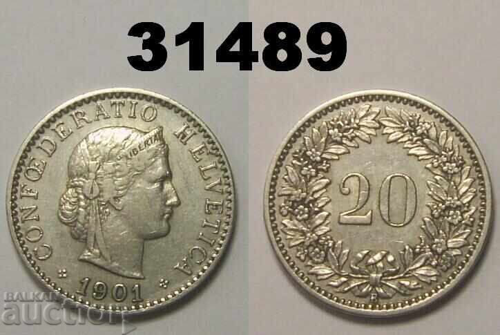 Switzerland 20 Rappen 1901 VF Switzerland 20 Rappen 1901 VF