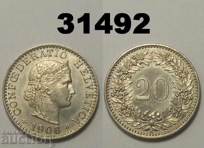 Ελβετία 20 ραπέν 1906 AUNC