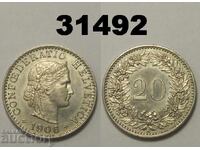 Ελβετία 20 ραπέν 1906 AUNC