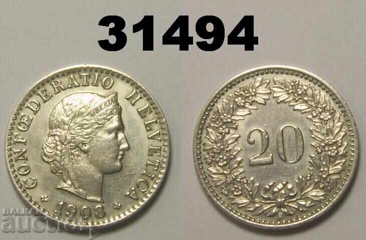 Switzerland 20 Rappen 1908 Switzerland 20 Rappen 1908