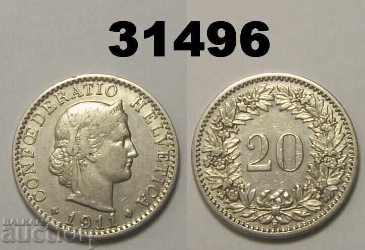 Швейцария 20 рапен 1911 Швейцария 20 рапен 1911