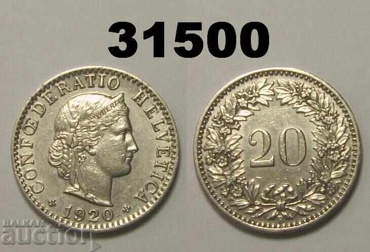 Швейцария 20 рапен 1920 Швейцария 20 рапен 1920