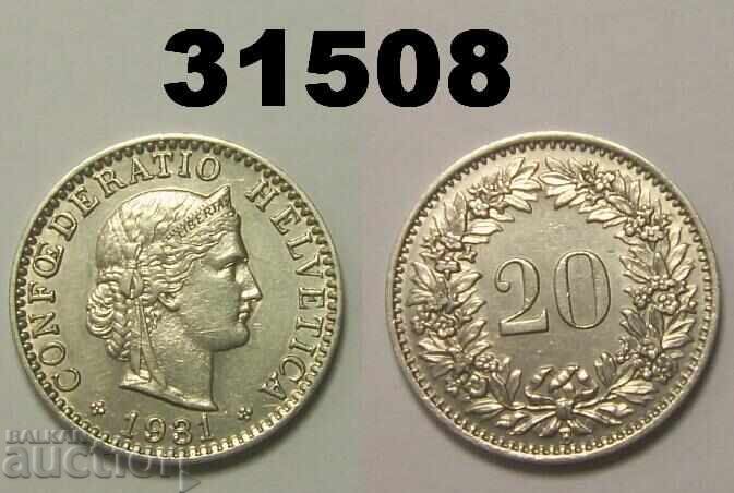 Switzerland 20 Rapen 1931
