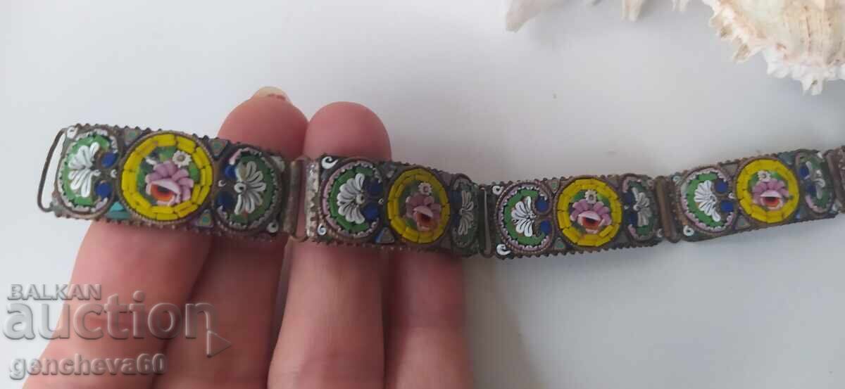 Auction  Antique Italian Bracelet - Micro-mosaic with Floral Motifs