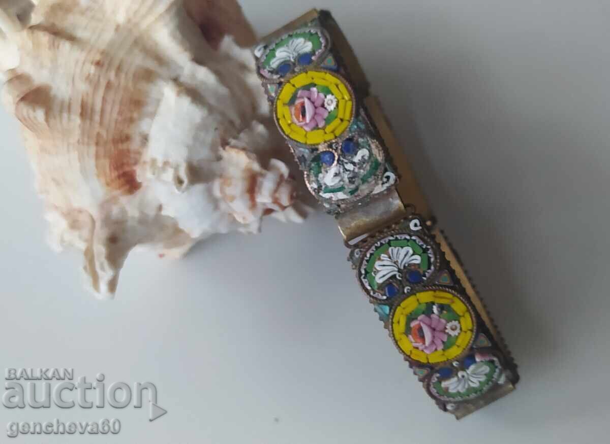 Antique Italian Bracelet - Micro-mosaic with Floral Motifs - 7