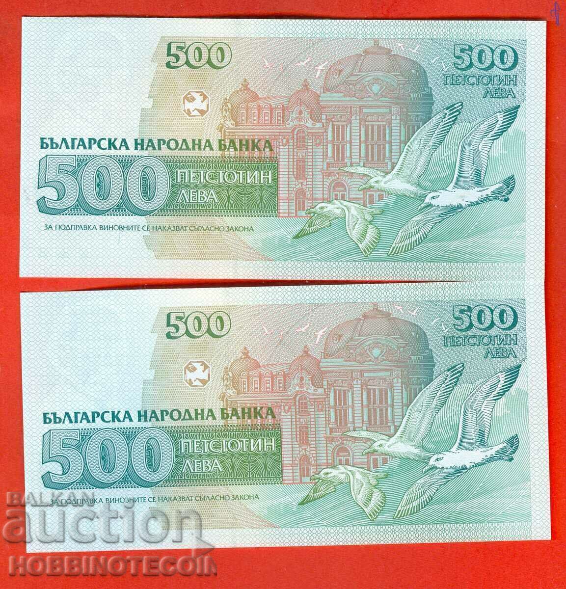 BULGARIA BULGARIA PAIR 2x 500 Lev 1993 AA SERIES 2261 2262 UNC with price 39.10 BGN | € 19.99