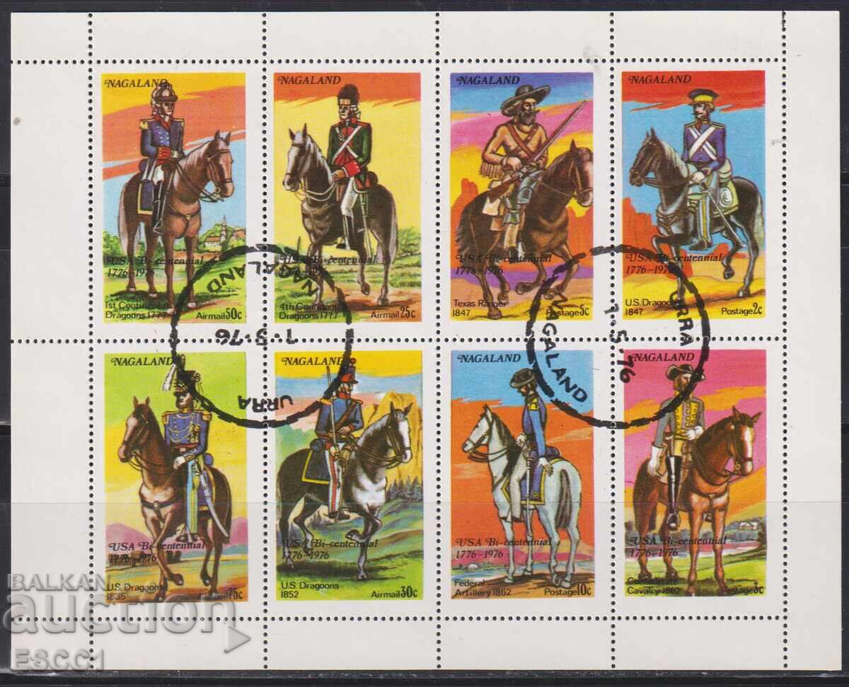 Σφραγισμένα γραμματόσημα σε φύλλο Ιππείς Άλογα 1976 Ναγκαλάντ Ινδία Σφραγισμένα γραμματόσημα σε φύλλο Ιππείς Άλογα 1976 Ναγκαλάντ Ινδία