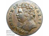 Farthing 1793 Anglia „Prințul de Wales” 2,87 g 20 mm bronz
