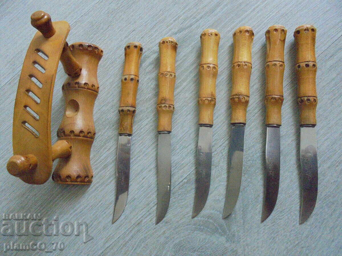 Auction  Set of FORON knives with bamboo handles and stand