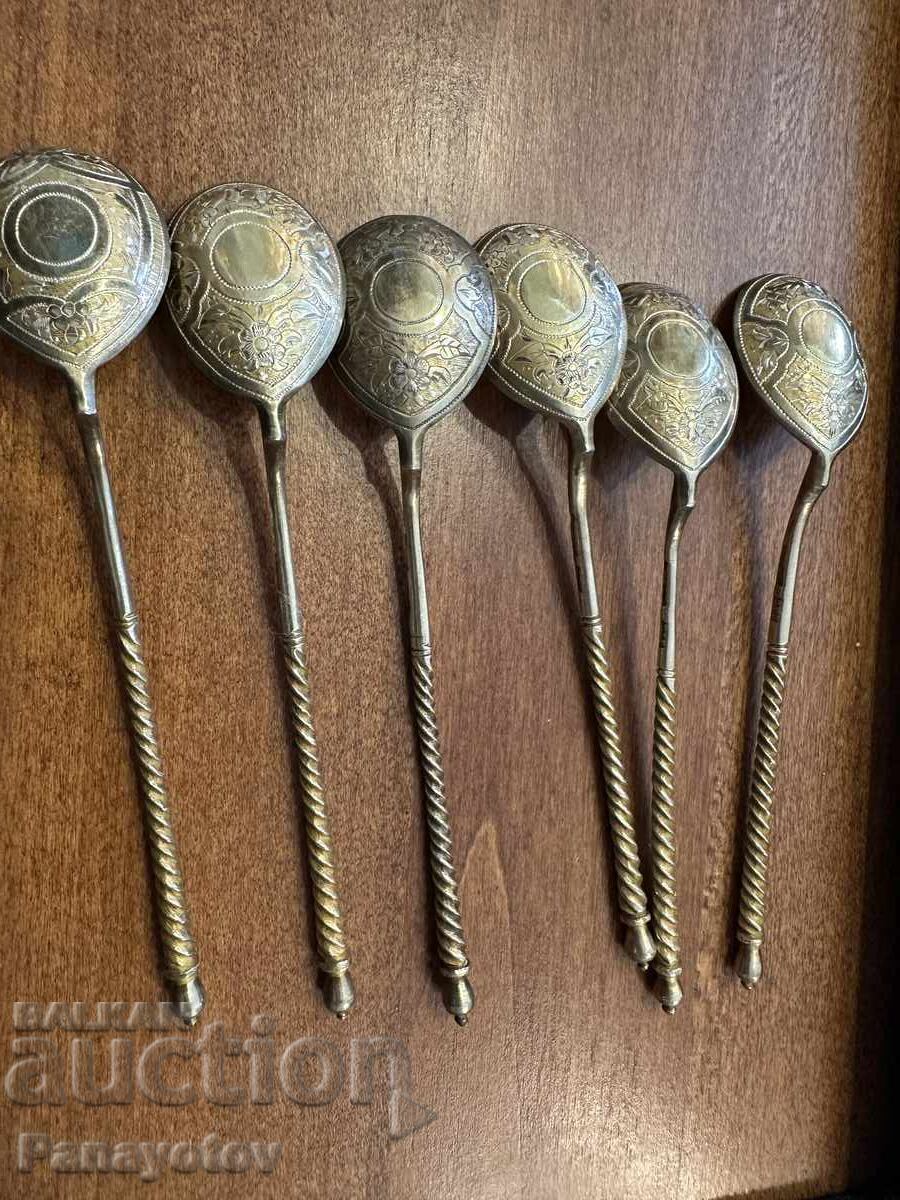 SPOONS SPOONS COFFEE TEA SILVER GOLD NIELO RUSSIA TSARIST - 5
