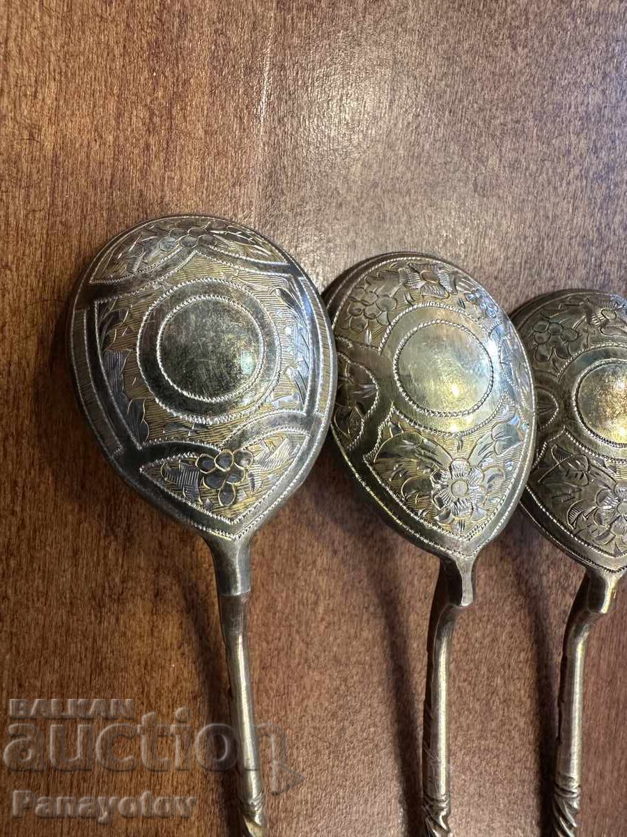 SPOONS SPOONS COFFEE TEA SILVER GOLD NIELO RUSSIA TSARIST - 6