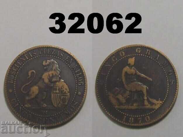 Spania 5 centimos 1870