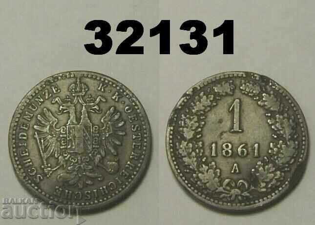 Κατεστραμμένο Αυστριακό 1 κρόιτσερ 1861 Α
