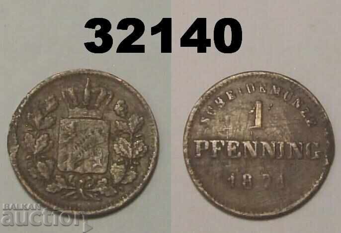 Κατεστραμμένο Βαυαρικό 1 πφένιχ 1871 Γερμανία