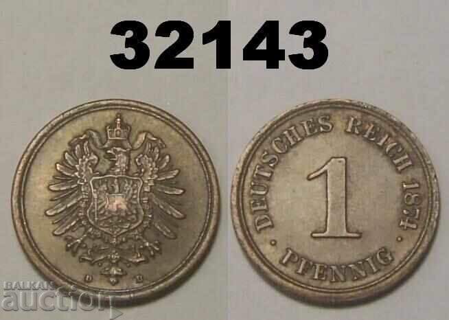 Германия 1 пфениг 1874 D XF