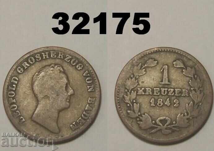 Baden 1 Kreuzer 1842 Germany