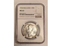 100 Leva 1934 MS 63 NGC