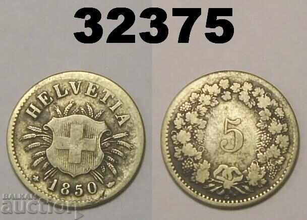 Elveția 5 rappen 1850 BB