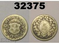 Elveția 5 rappen 1850 BB