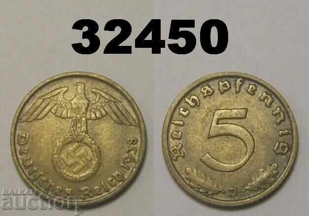 Germany 5 Pfennig 1938 D Swastika
