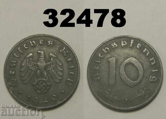 Germania 10 Pfennig 1940 J Svastică Germania 10 Pfennig 1940 J Svastică