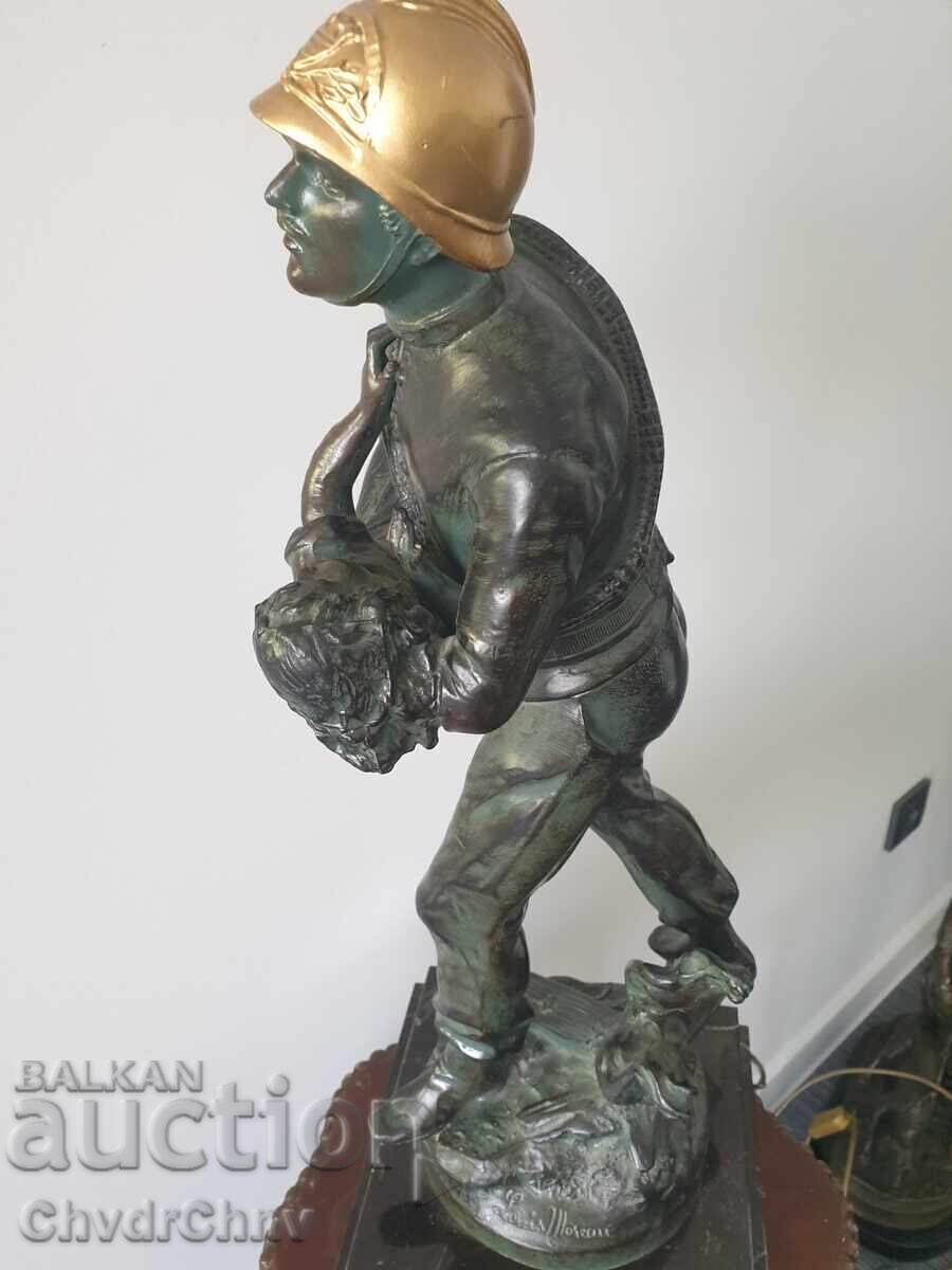 Delivery of Old French bronze sculpture/figure of a fireman by Moreau Delivery of Old French bronze sculpture/figure of a fireman by Moreau
