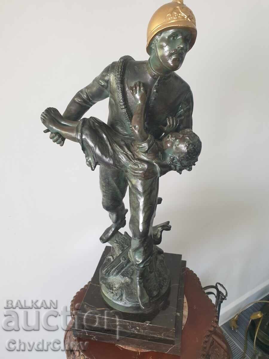 Old French bronze sculpture/figure of a fireman by Moreau Old French bronze sculpture/figure of a fireman by Moreau