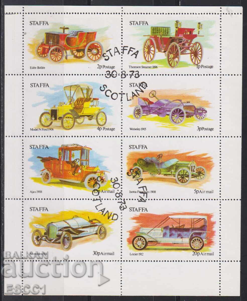Επικολλημένες γραμματόσημες φύλλο Παλιά Αυτοκίνητα 1978 Σκωτία Στάφα