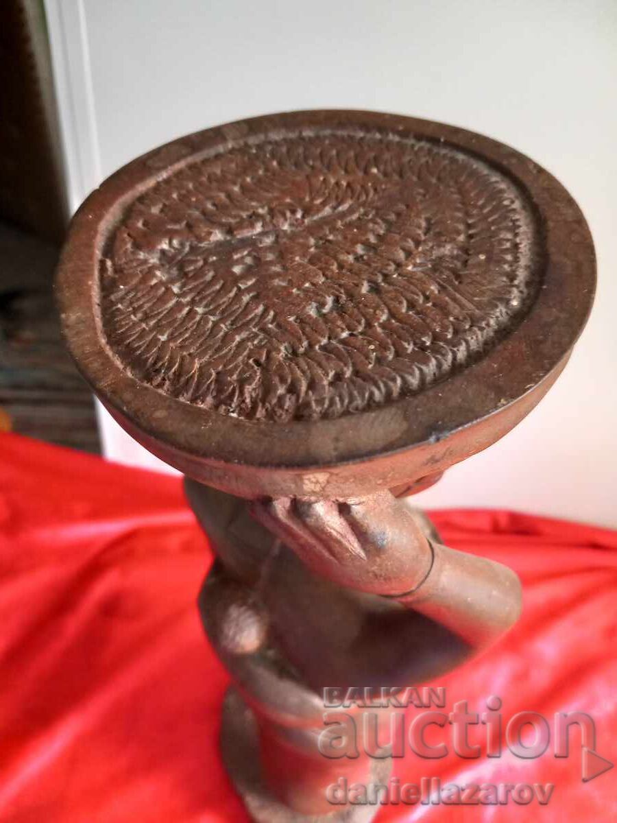 Sculptură veche africană din lemn, figurină statuetă - 5