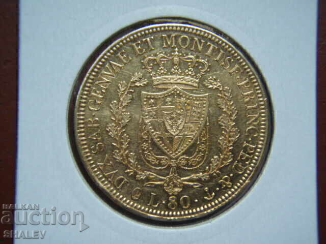 Licitație 80 Lire 1830 R Sardinia / Italia (Sardinia) - AU (aur) Licitație 80 Lire 1830 R Sardinia / Italia (Sardinia) - AU (aur)