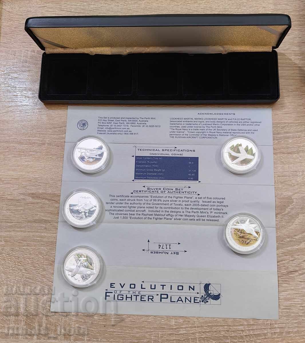 5 bucăți x 1 oz. Tuvalu 2005 g. Avioane de vânătoare - 5