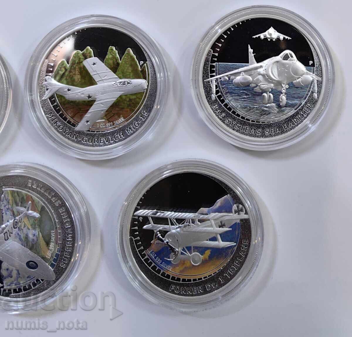 5 bucăți x 1 oz. Tuvalu 2005 g. Avioane de vânătoare - 7