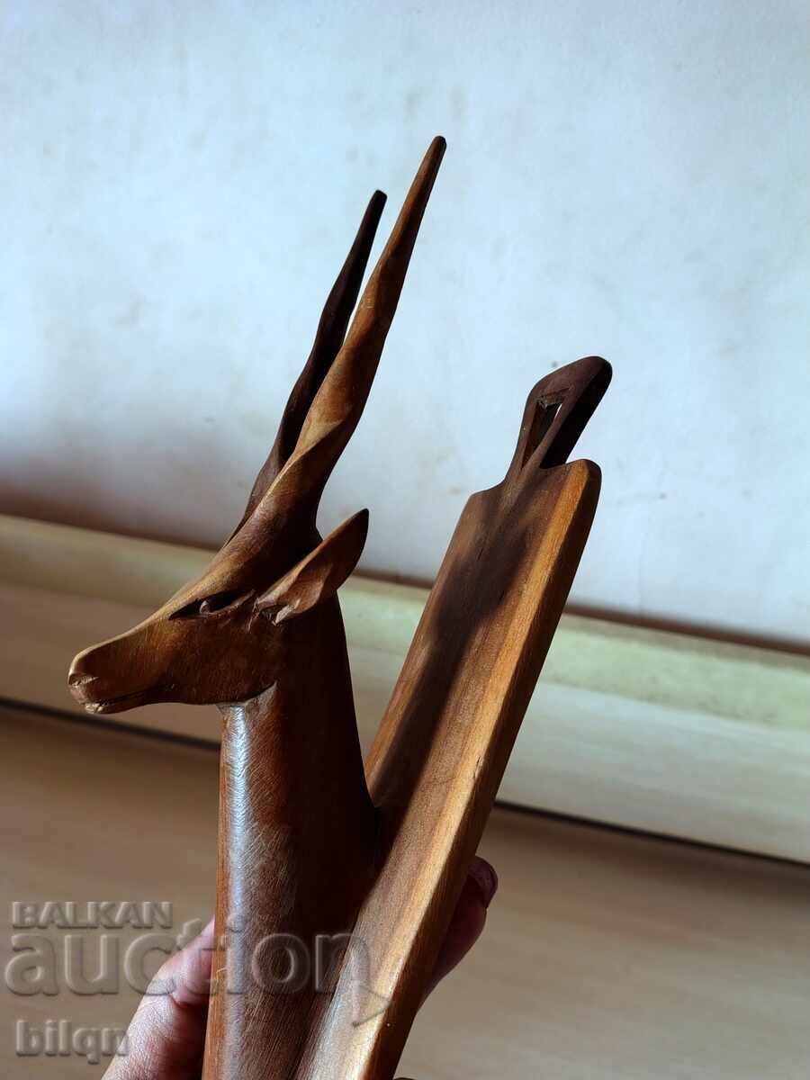 Δημοπρασία Εξαιρετικό Παλιό Ξυλόγλυπτο Πίνακας Γαζέλα, Αντιλόπη