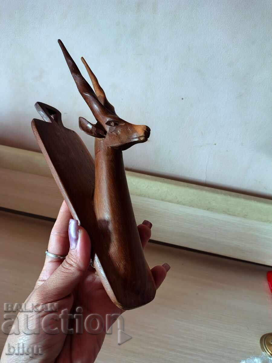 Παράδοση Εξαιρετικό Παλιό Ξυλόγλυπτο Πίνακας Γαζέλα, Αντιλόπη