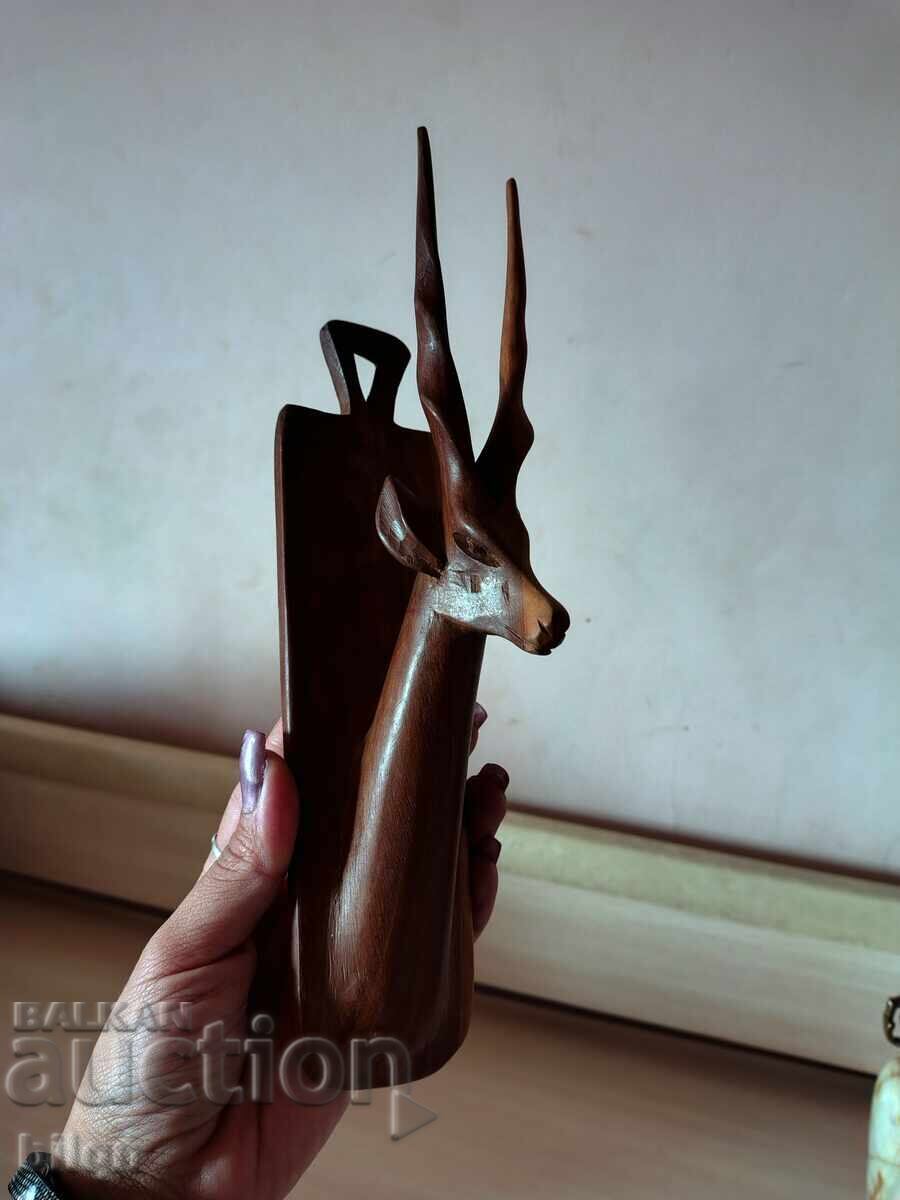 Εξαιρετικό Παλιό Ξυλόγλυπτο Πίνακας Γαζέλα, Αντιλόπη