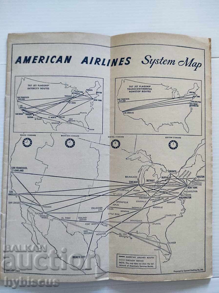 American Airlines Timetable from 1961 with price 1.00 BGN | € 0.51