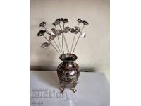 Beautiful Silver-Plated Vase With Silver-Plated Flowers