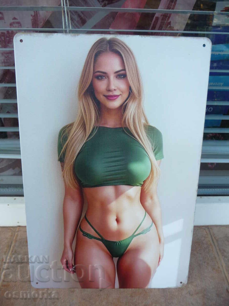 Μεταλλική πινακίδα ερωτική ξανθιά στα πράσινα σέξι όμορφη εσώρουχα